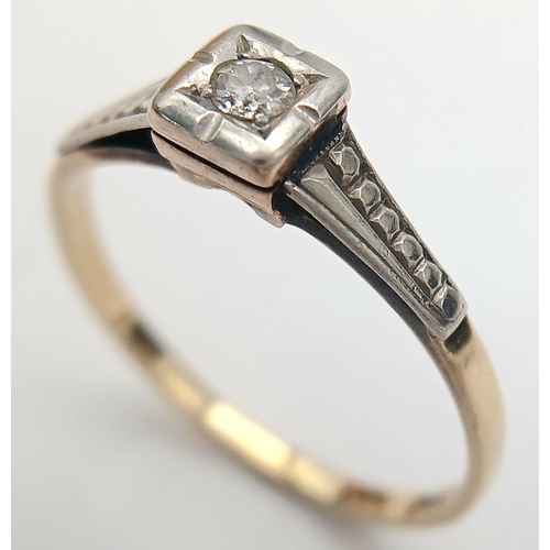 351 - A Vintage 18K Yellow Gold, Diamond and Platinum Ring. Size M 1/2. 1.6g total weight.