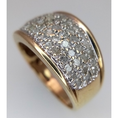 352 - A 9K YELLOW GOLD DIAMOND PAVE RING 1CT 5.3G SIZE R 1/2. Ref: SC 4005