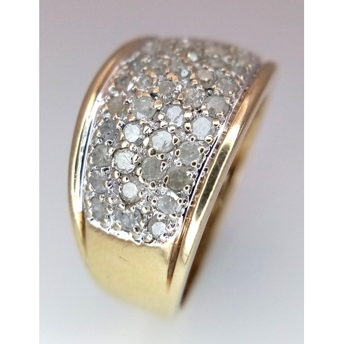 352 - A 9K YELLOW GOLD DIAMOND PAVE RING 1CT 5.3G SIZE R 1/2. Ref: SC 4005