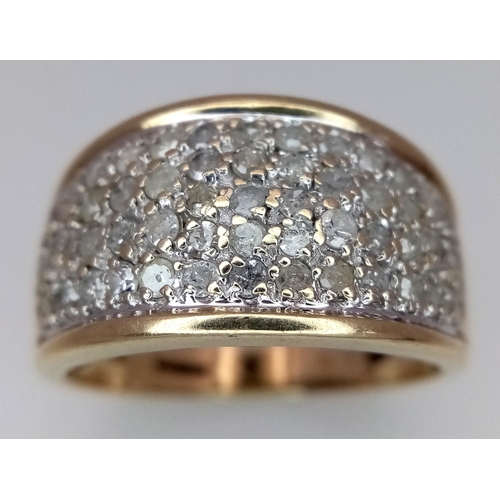 352 - A 9K YELLOW GOLD DIAMOND PAVE RING 1CT 5.3G SIZE R 1/2. Ref: SC 4005