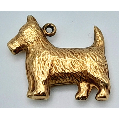 358 - A 9K Yellow Gold Scottish Terrier Pendant/Charm. 0.85g.