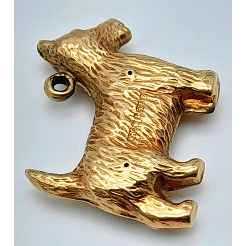 358 - A 9K Yellow Gold Scottish Terrier Pendant/Charm. 0.85g.