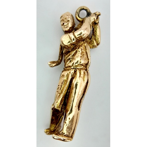 365 - A 9K Yellow Gold Golfer Pendant/Charm. 25mm. 4.05g