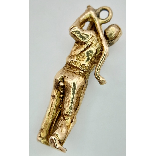 365 - A 9K Yellow Gold Golfer Pendant/Charm. 25mm. 4.05g