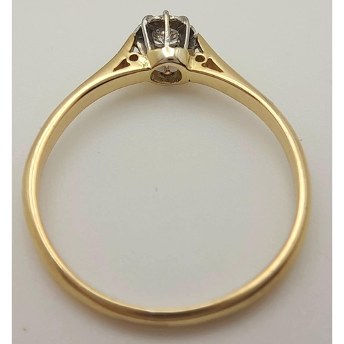 383 - A 18K YELLOW GOLD & PLATINUM DIAMOND SOLITAIRE RING. 0.15CT. TOTAL WEIGHT 1.95G. SIZE N AND 3/4. Ref... 