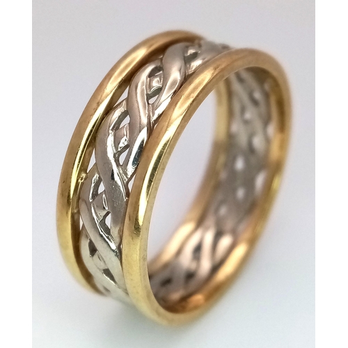 387 - A 9K TWO COLOUR GOLD CELTIC KNOT DESIGN BAND RING 3.9G SIZE R/S. Ref: SC 4020