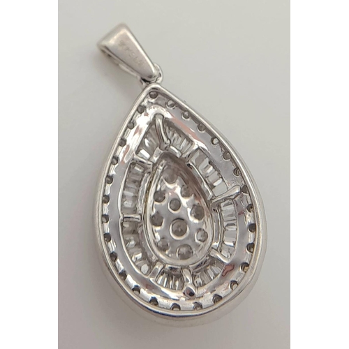 530 - A 9K WHITE GOLD DIAMOND SET PEAR SHAPED DROP PENDANT 0.50CT , 1.6G TOTAL WEIGHT , 23MM X 13MM. Ref: ... 