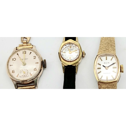 557 - Three Vintage Ladies Manual Wind Dress Watches Comprising; 1) A Swiss Made Gold Tone Avia Incabloc W... 