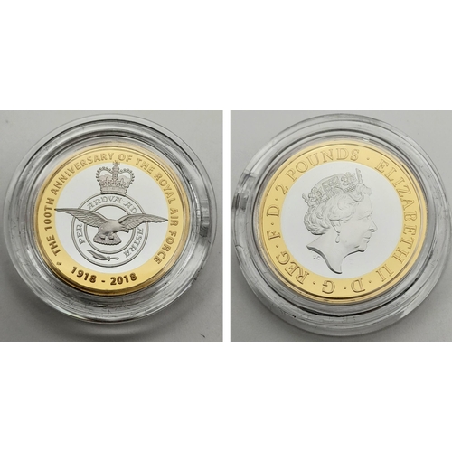 599 - A Mint Condition, Limited Edition, RAF Badge Centenary 2018 Silver Proof with Gold £2 Coin as Issued... 