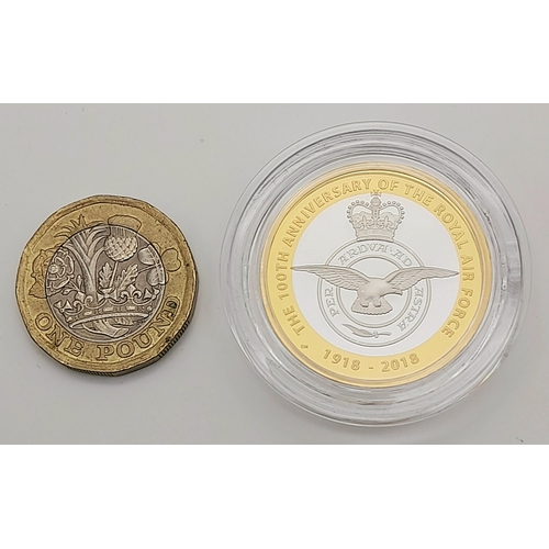 599 - A Mint Condition, Limited Edition, RAF Badge Centenary 2018 Silver Proof with Gold £2 Coin as Issued... 