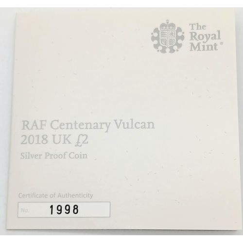 613 - A Mint Condition, Limited Edition, RAF Centenary 2018 ‘Vulcan’ Silver Proof with Gold £2 Coin as Iss... 