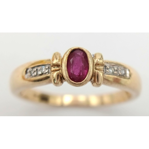 656 - A 9K YELLOW GOLD DIAMOND & RUBY RING 2.2G SIZE O. Ref: SC 4006