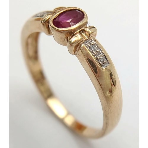 656 - A 9K YELLOW GOLD DIAMOND & RUBY RING 2.2G SIZE O. Ref: SC 4006