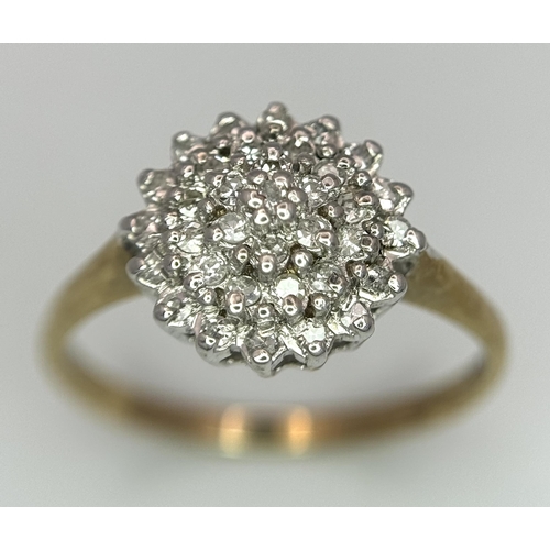 663 - A 9K YELLOW GOLD DIAMOND CLUSTER RING 0.25CT 2.2G SIZE N. Ref: SC 4010