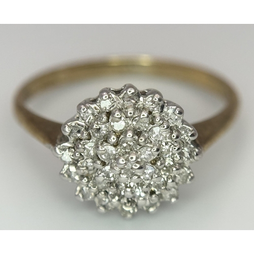 663 - A 9K YELLOW GOLD DIAMOND CLUSTER RING 0.25CT 2.2G SIZE N. Ref: SC 4010