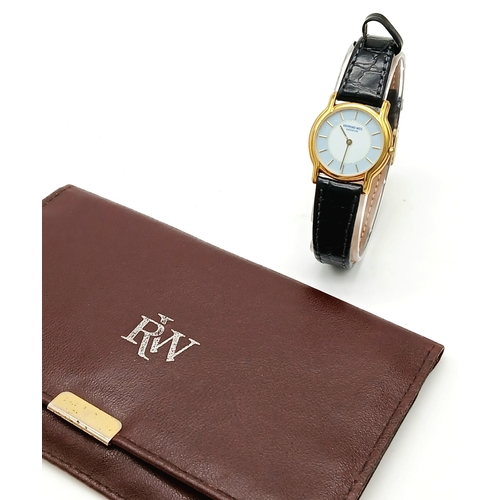 676 - A Vintage 1980’s Ladies Raymond Weil 18 carat Gold Plated Quartz Watch Model Geneve. 25mm Including ... 