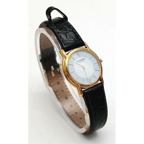 676 - A Vintage 1980’s Ladies Raymond Weil 18 carat Gold Plated Quartz Watch Model Geneve. 25mm Including ... 