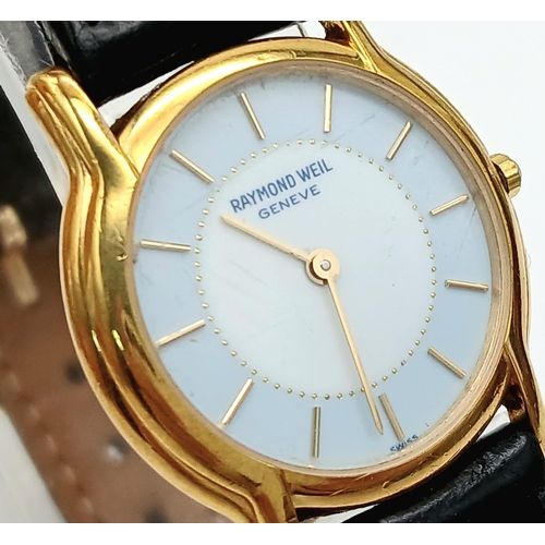 676 - A Vintage 1980’s Ladies Raymond Weil 18 carat Gold Plated Quartz Watch Model Geneve. 25mm Including ... 