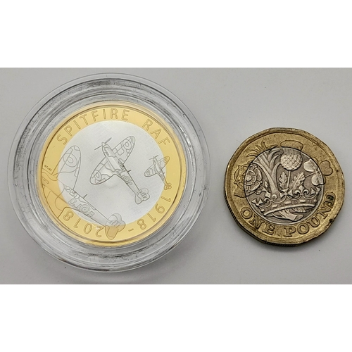 683 - A Mint Condition, Limited Edition, RAF Centenary 2018 ‘Spitfire’ Silver Proof with Gold £2 Coin as I... 