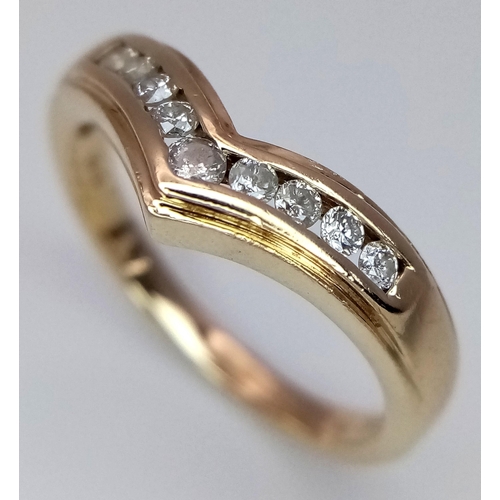 705 - A 9K YELLOW GOLD DIAMOND SET WISHBONE BAND RING 0.20CT 2.4G SIZE M. Ref: SC 4040