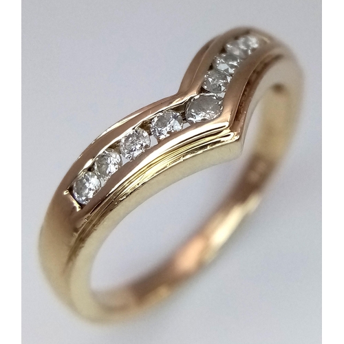 705 - A 9K YELLOW GOLD DIAMOND SET WISHBONE BAND RING 0.20CT 2.4G SIZE M. Ref: SC 4040