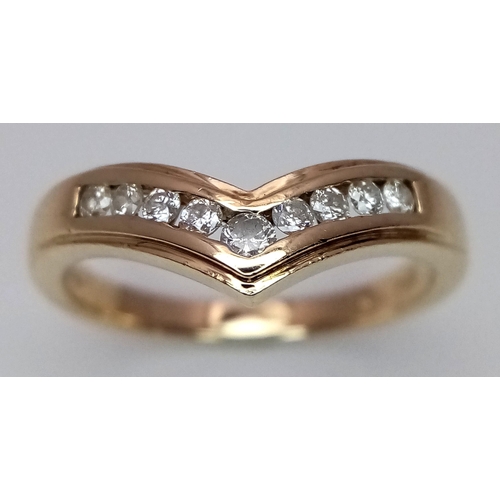 705 - A 9K YELLOW GOLD DIAMOND SET WISHBONE BAND RING 0.20CT 2.4G SIZE M. Ref: SC 4040