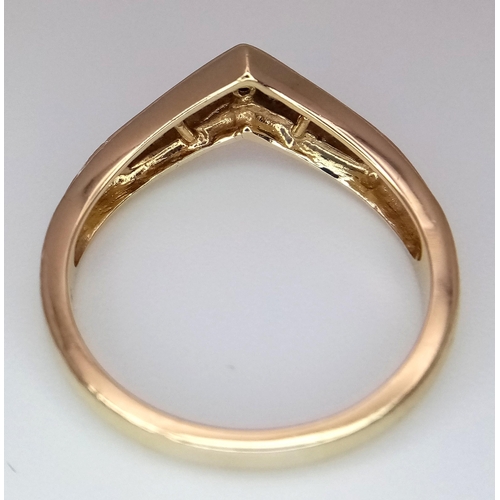 705 - A 9K YELLOW GOLD DIAMOND SET WISHBONE BAND RING 0.20CT 2.4G SIZE M. Ref: SC 4040