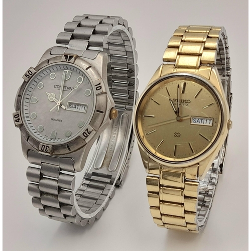 711 - Two Vintage Men’s Watches Comprising a Gold Tone Seiko Quartz Day/Date Watch-34mm Case & 2) A Men’s ... 