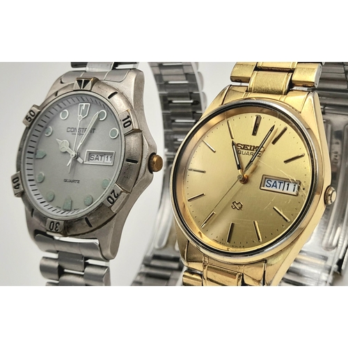 711 - Two Vintage Men’s Watches Comprising a Gold Tone Seiko Quartz Day/Date Watch-34mm Case & 2) A Men’s ... 