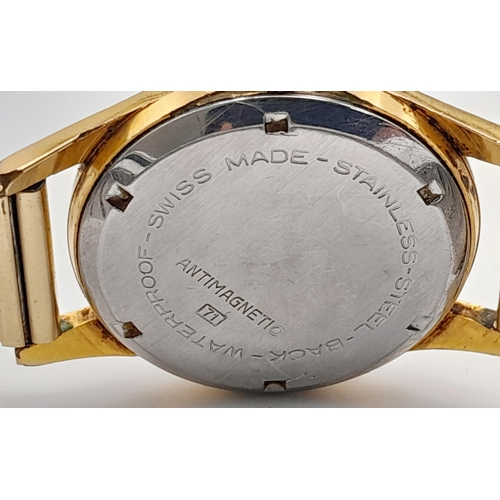 725 - A Vintage Men’s Swiss Made Gold Tone Manual Wind Watch by Majex. Model Kingstar-32mm Case. Unbreakab... 