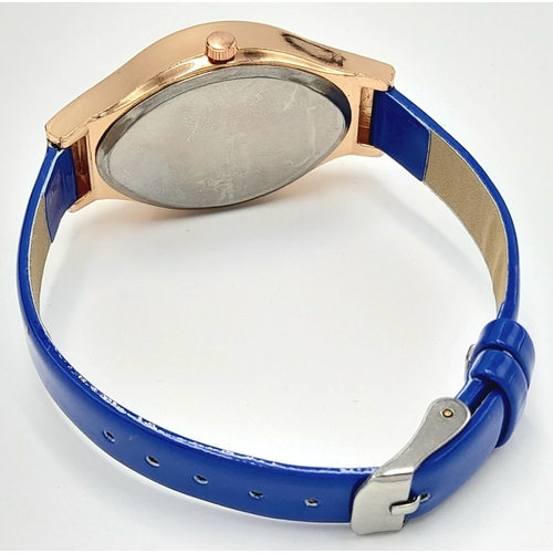 140 - A rose gold plated, very glamorous and unusual ladies watch, case: 48 x 27 mm, dial: half with blue ... 