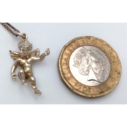 1433 - A silver cherub pendant on 925 silver chain. Total weight 4.6G. Total length 48cm.