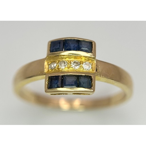 236 - A 14K YELLOW GOLD VINTAGE DIAMOND & SAPPHIRE RING 2.8G SIZE N 1/2. Ref: SC 4053