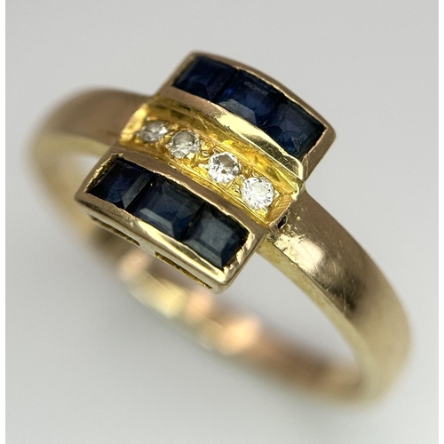 236 - A 14K YELLOW GOLD VINTAGE DIAMOND & SAPPHIRE RING 2.8G SIZE N 1/2. Ref: SC 4053