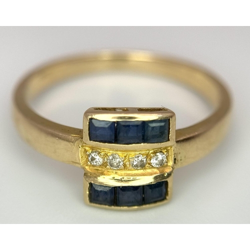 236 - A 14K YELLOW GOLD VINTAGE DIAMOND & SAPPHIRE RING 2.8G SIZE N 1/2. Ref: SC 4053