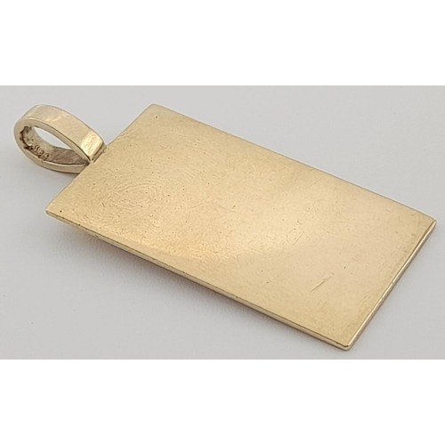 243 - A 9K YELLOW GOLD INGOT PENDANT / DOG TAG, READY TO BE ENGRAVED. TOTAL WEIGHT: 6.8G , 41MM X 29MM. Re... 