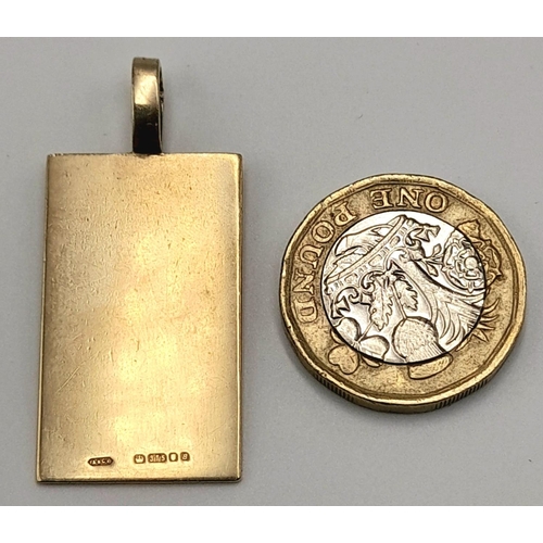 243 - A 9K YELLOW GOLD INGOT PENDANT / DOG TAG, READY TO BE ENGRAVED. TOTAL WEIGHT: 6.8G , 41MM X 29MM. Re... 