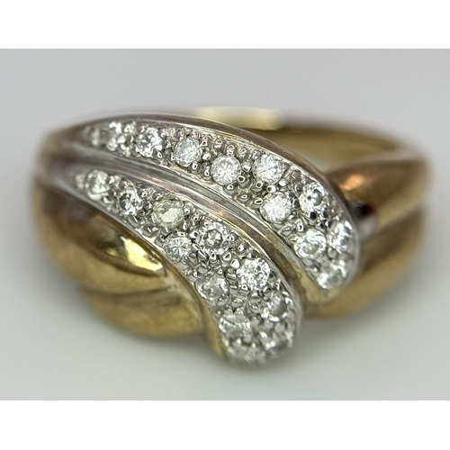 509 - A 9K YELLOW GOLD ( TESTED ) DIAMOND SET PAVE WAVE RING 0.30CT 3.8G SIZE J. Ref: SC 4038