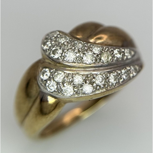 509 - A 9K YELLOW GOLD ( TESTED ) DIAMOND SET PAVE WAVE RING 0.30CT 3.8G SIZE J. Ref: SC 4038