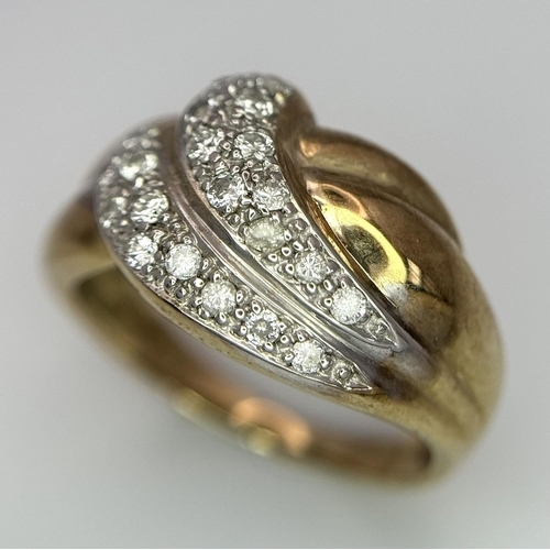 509 - A 9K YELLOW GOLD ( TESTED ) DIAMOND SET PAVE WAVE RING 0.30CT 3.8G SIZE J. Ref: SC 4038