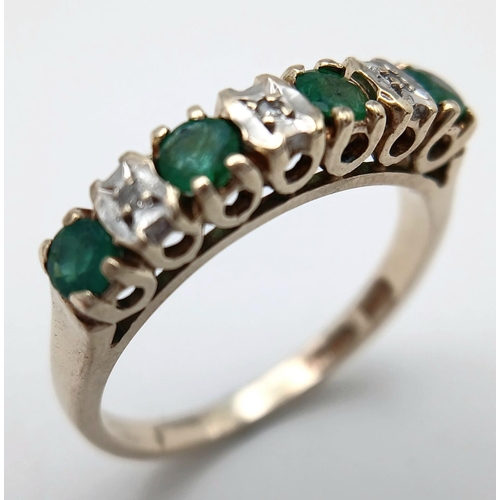 579 - A 9K YELLOW GOLD DIAMOND & EMERALD RING 2.4G SIZE M 1/2. Ref: SC 4026