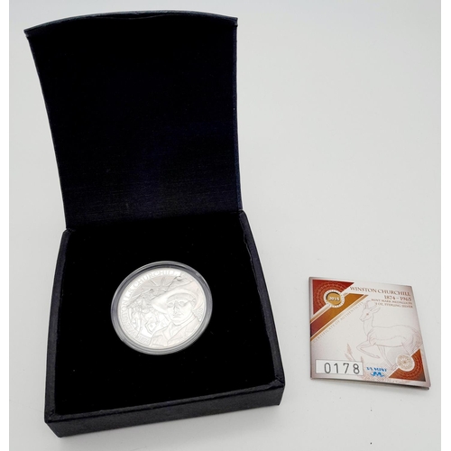 754 - A Scarce Limited Edition One Ounce 925 Silver Winston Churchill £5 Commemorative Coin for Service in... 