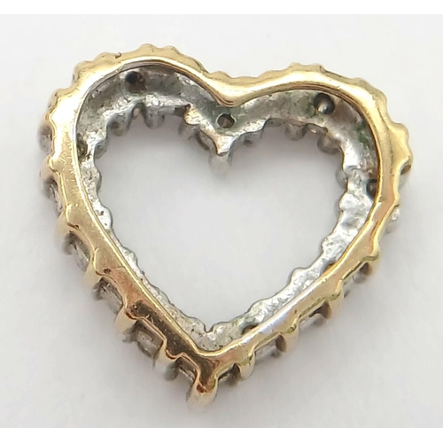 867 - A 9K YELOW GOLD ( TESTED ) DIAMOND SET OPEN HEART PENDANT 1G , 12MM X 12MM. Ref: SC 4037