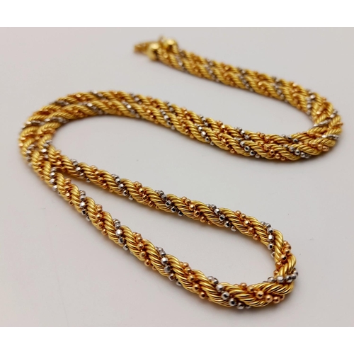 111 - An 18K Yellow and White Gold Rope-Twist Design Necklace. 
44cm. 13.3g weight.