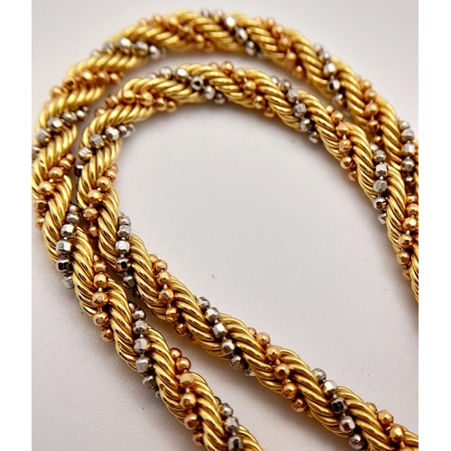 111 - An 18K Yellow and White Gold Rope-Twist Design Necklace. 
44cm. 13.3g weight.