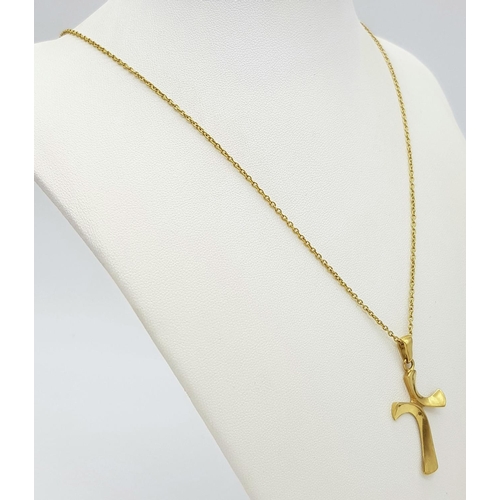 128 - An 18K Yellow Gold Cross Pendant on an 18K Gold Necklace. 
4cm. 48cm length. 6.25g total weight.