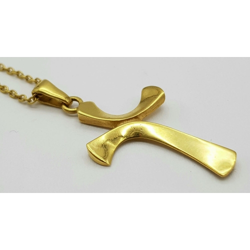 128 - An 18K Yellow Gold Cross Pendant on an 18K Gold Necklace. 
4cm. 48cm length. 6.25g total weight.