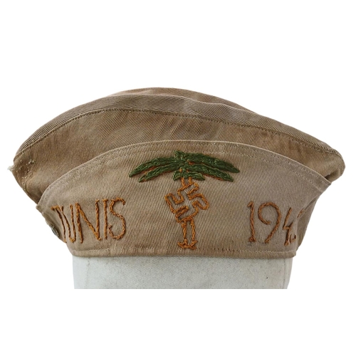 141 - WW2 German Hand Embroidered Africa Corps Tunisian Campaign Overseas Side Cap. Locally done.