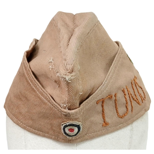 141 - WW2 German Hand Embroidered Africa Corps Tunisian Campaign Overseas Side Cap. Locally done.