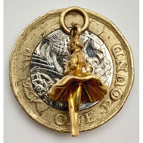 533 - A 9K Yellow Gold Ballerina Pendant/Charm. 25mm. 1.5g.